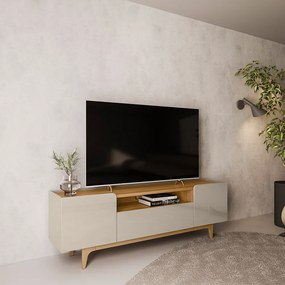 Rack Bancada Decorativo Flórida MDP/MDF TV até 75 Polegadas Portas Tauari/Off White G77 - Gran Belo