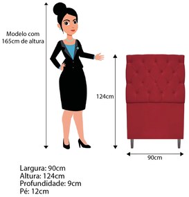 Cabeceira Estofada Liverpool 90 cm Solteiro Suede Vermelho - ADJ Decor