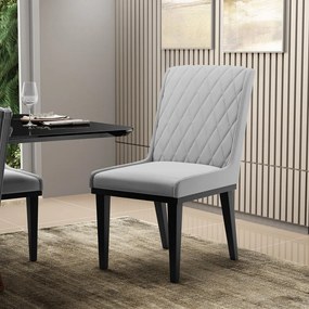 Cadeira Sala de Jantar Base Madeira Preto Kit 10 Sofia Suede D03 - D'Rossi - Cinza