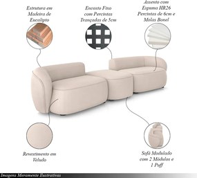Sofá Versátil Sala de Estar Egito 342cm Modulado Veludo Bege G52 - Gran Belo