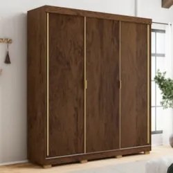 Guarda Roupa Casal 200cm 3 Portas Porto Imbuia/Fendi - Vila Rica