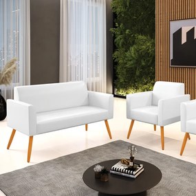 Sofá Namoradeira com Poltrona Pés Palito Castanho Marisa Corano D03 - D'Rossi - Branco