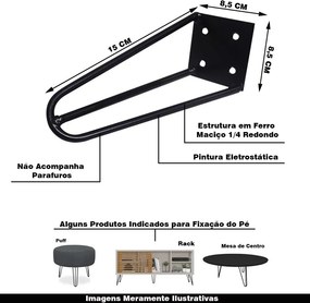Pé de Metal 15 CM Hairpin Legs Mesas de Centro Puffs Preto G41