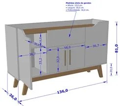 Balcão Aparador Buffet 4 Portas 1 Gaveta Future Branco/Cinamomo - Bech