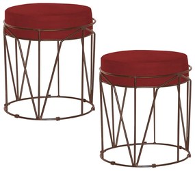 Kit 2 Puffs Decorativo Sala de Estar Base Bronze Chloe Suede Vermelho G41 - Gran Belo