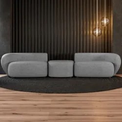 Sofá 5 Lugares Com Puff 342cm Orgânico Lyor Linho Cinza Z55 - Mpozenat