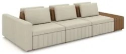Sofá Ilha e Puff Sala Living 395cm Siesta Z32 Linho Cru/Marrom - Mpoze