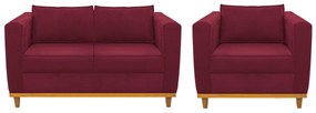 Kit Sofá 2 Lugares e Poltrona Europa Suede Bordô ADJ Decor