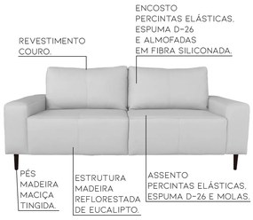Sofá 04 Lugares Sala de Estar Recepção 280cm Bipartido Brad Couro Branco G58 - Gran Belo