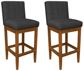 Kit 2 Banquetas Alta Sueli Base Madeira Maciça Estofada Suede Preto