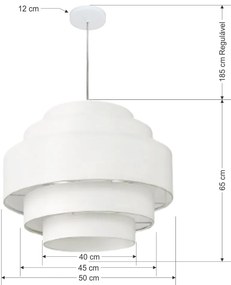 Lustre Pendente Vivare Md-4390 Cúpula em Tecido Branca - Bivolt