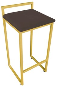 Banqueta Alta Industrial Pietra Suede Marrom Base Dourado D'Rossi