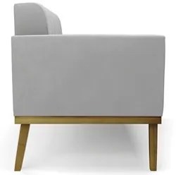 Sofá Namoradeira e 2 Poltronas Base Madeira Castanho Ana Suede Cinza -