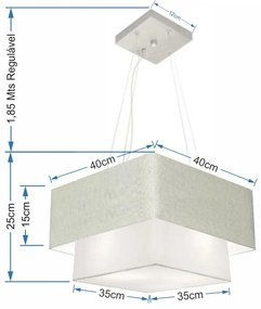 Lustre Pendente Duplo Quadrado Vivare Md-4157 Cúpula em Tecido 40x35cm Rustico Cinza / Branco - Bivolt