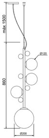 Pendente Aliança Ø20X86Cm 04Xg9 Globo 12Cm - Usina 90010/4 (BT / CB-P - Branco Texturizado / Cobre Brilho Polido, Branco (Fosco))