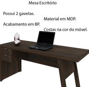 Mesa com 2 Gavetas para Escritório Home Office ME4122 MDP Rustico G69 - Gran Belo