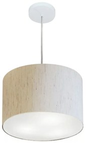 Lustre Pendente Cilíndrico Md-4211 Cúpula em Tecido 35x25cm Linho Bege - Bivolt