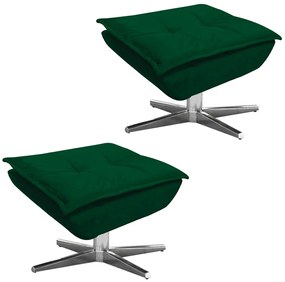 Kit 2 Puff's Decorativos Base Giratória Cromada Charger Suede Verde G19 - Gran Belo