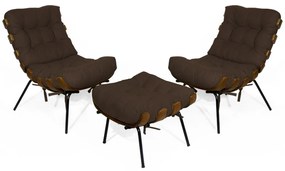 Kit 2 Poltronas Decorativa Costela Com Puff Costela Suede Marrom