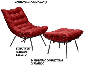 Conjunto Decorativo Poltrona e Puff Abel Base de Ferro Preto Suede Vermelho G41 - Gran Belo