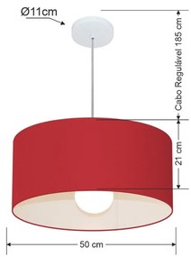 Lustre Pendente Cilíndrico 4052 Cúpula em Tecido 50x21cm Bordo - Bivolt