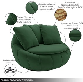 Kit 2 Poltronas Giratória Sala de Estar com Almofadas Afrodite Verde Veludo G45 - Gran Belo