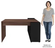 Mesa Escrivaninha em L 140x130cm 8 Nichos Eron A06 Ipê/Preto - Mpozena