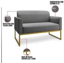 Kit Namoradeira e 1 Poltrona Decorativa Base Industrial Dourada Maress