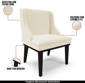 Kit 5 Cadeiras Decorativas Sala de Jantar Base Fixa de Madeira Firenze Linho Bege/Preto G19 - Gran Belo