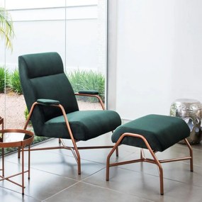 Poltrona com Puff Senna Estofada Estrutura Aço Tubular Pintura Epóxi