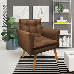 Kit 1 Sofá Namoradeira e 1 Poltrona Tais Suede Marrom Pés Palito Castanho - D'Rossi