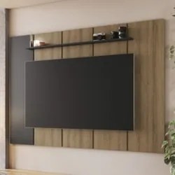 Painel TV 75 Pol Suspenso 200cm 1 Prateleira Miura Mel/Grafite A05 - M