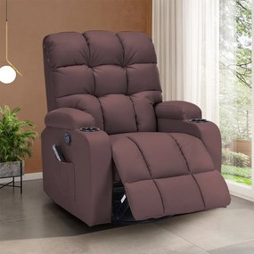 Poltrona do Papai Arcane Giratória Reclinável Sala de Estar Massagem Manual Aquecimento PU Marrom Chocolate G94 - Gran Belo