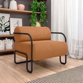 Kit 2 Poltronas Decorativas Sala de Estar Polatsk Base Industrial de Ferro Bouclê Terracota G33 - Gran Belo