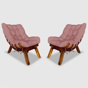 Conjunto 2 Poltrona Decorativa Costela Veludo Rosê