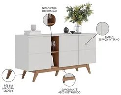 Balcão Buffet Com Cristaleira Rebeca C05 Off White/Freijó - Mpozenato