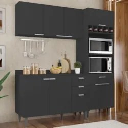 Armário de Cozinha Com Tampo CP02 180cm Pérola Preto Z34 - Mpozen