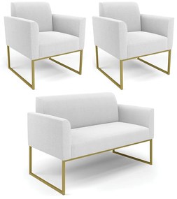 Namoradeira e 2 Poltronas Industrial Dourado Marisa Bouclê D03 - D'Rossi - Off White