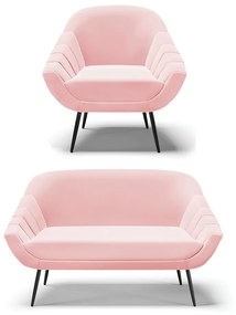 Kit 01 Namoradeira 02 Lugares e 01 Poltrona Giovana Suede Pés Palito de Ferro D01 - D'Rossi - Rosa Bebê