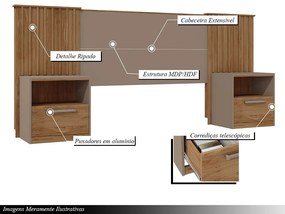 Cabeceira Extensível Casal Burrell com Mesas de Cabeceira Acabamento Ripado MDP Fendi/Buriti G11 - Gran Belo