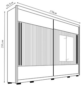 Guarda Roupa Casal Polônia Ripado 2 Portas de Correr com Espelho 6 Gavetas Ripado MDF Freijo/OffWhite/Sued G11 - Gran Belo