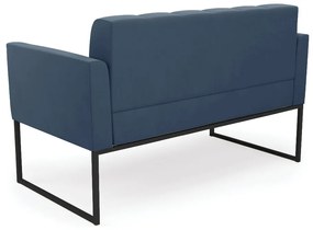 Kit 1 Sofá Namoradeira e 2 Poltronas Elisa Suede Azul Marinho Base Metálica Industrial Preto - D'Rossi