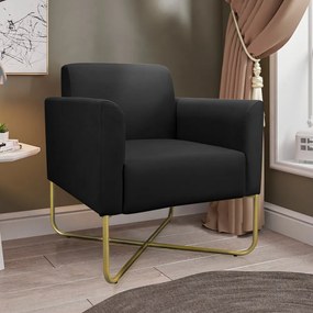 Kit 2 Poltronas Decorativas Isabella Base X Suede Preto/Dourado G19 - Gran Belo