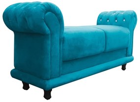 Recamier Barcelona Namoradeira Calçadeira Suede Azul Turquesa com Strass M11 - D'Rosi