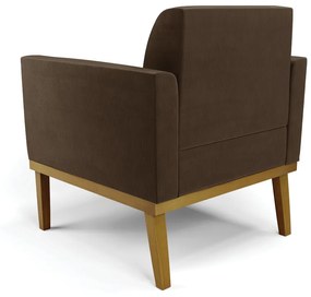 Sofá Namoradeira com Poltrona Base de Madeira Fixa Castanho Marisa Suede D03 - D'Rossi - Marrom