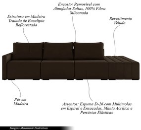 Sofá Ilha Modulado Milos 312cm Puff Lateral Veludo Marrom G33 - Gran Belo