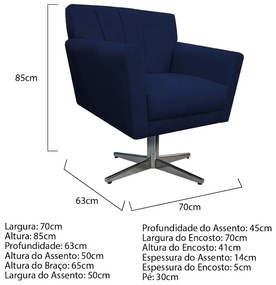 Poltrona Laura Base Giratória de Metal Suede Azul Marinho - ADJ Decor