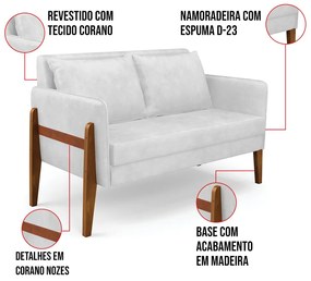 Sofá Namoradeira Lana Corano Base de Madeira D03 - D'Rossi - Branco