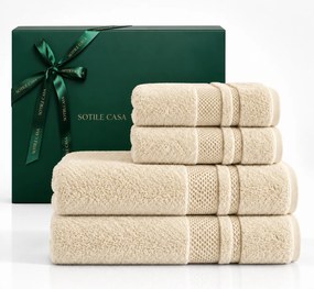 Kit 4 Pçs Toalhas Karsten 100% Algodão Yves c/ Caixa de Presente Natal - Vanilla Vanilla