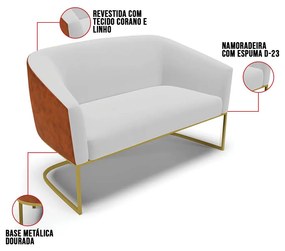 Namoradeira e 2 Poltronas Industrial Dourado Stella Noz/Linho D03 - D'Rossi - Cinza
